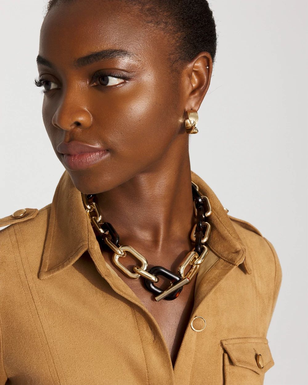 Gold and Tortoiseshell Link Toggle Necklace click to view larger image.