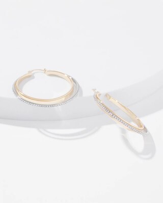 Mixed Metal Double Pave Hoop Earrings