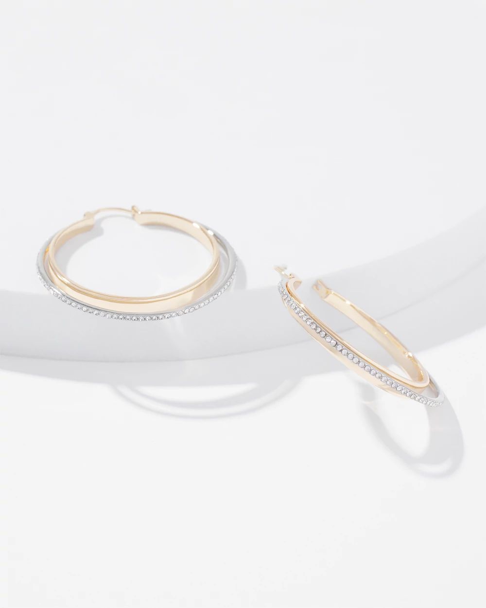 Mixed Metal Double Pave Hoop Earrings