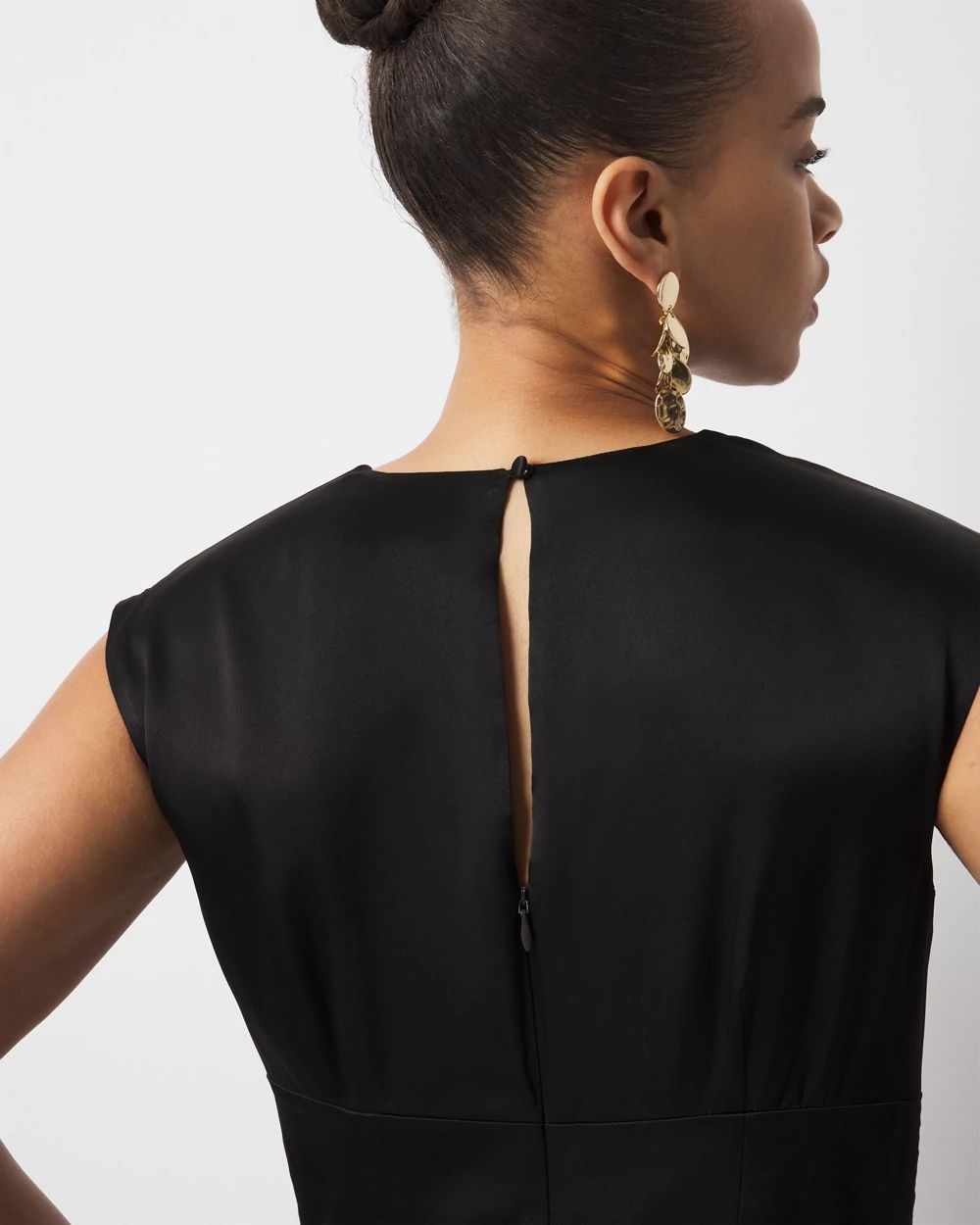 Petite Cap-Sleeve Satin Midi Dress