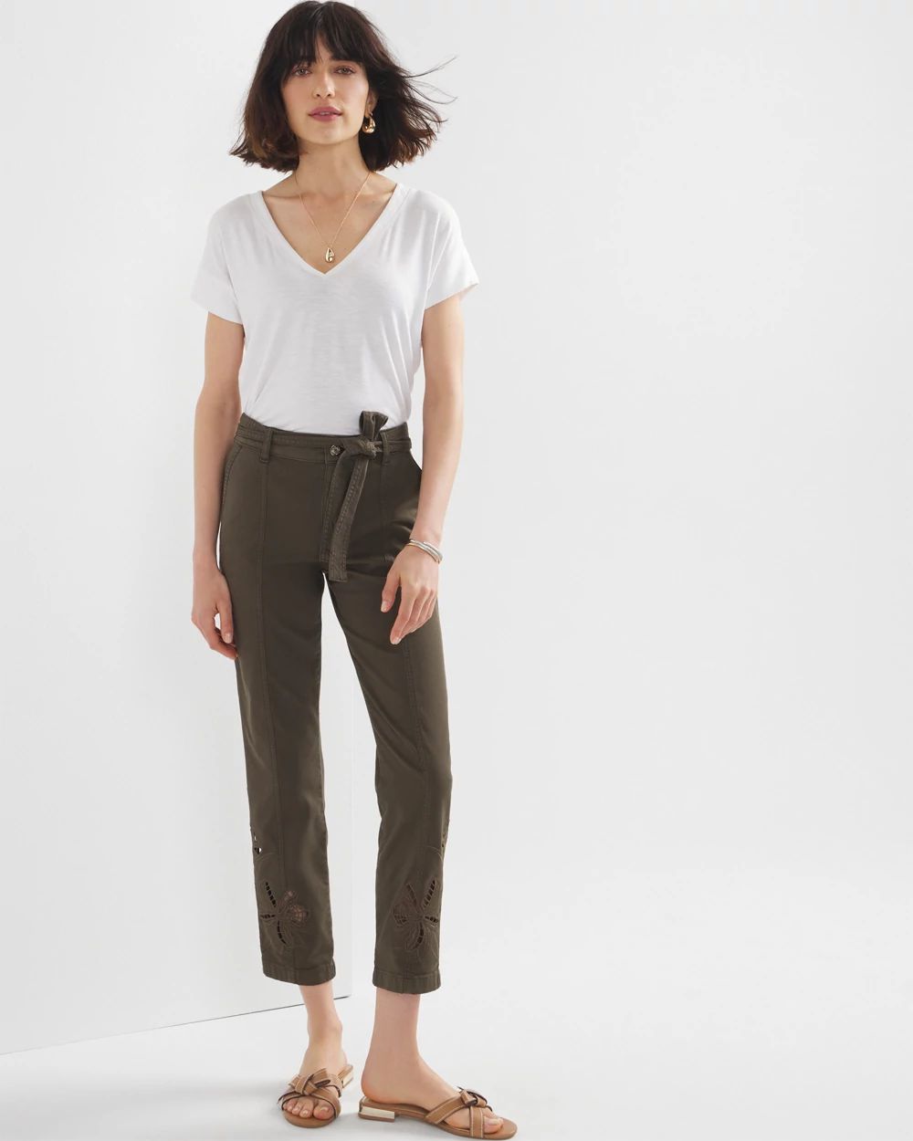 High-Rise Belted Straight Crop Jeans