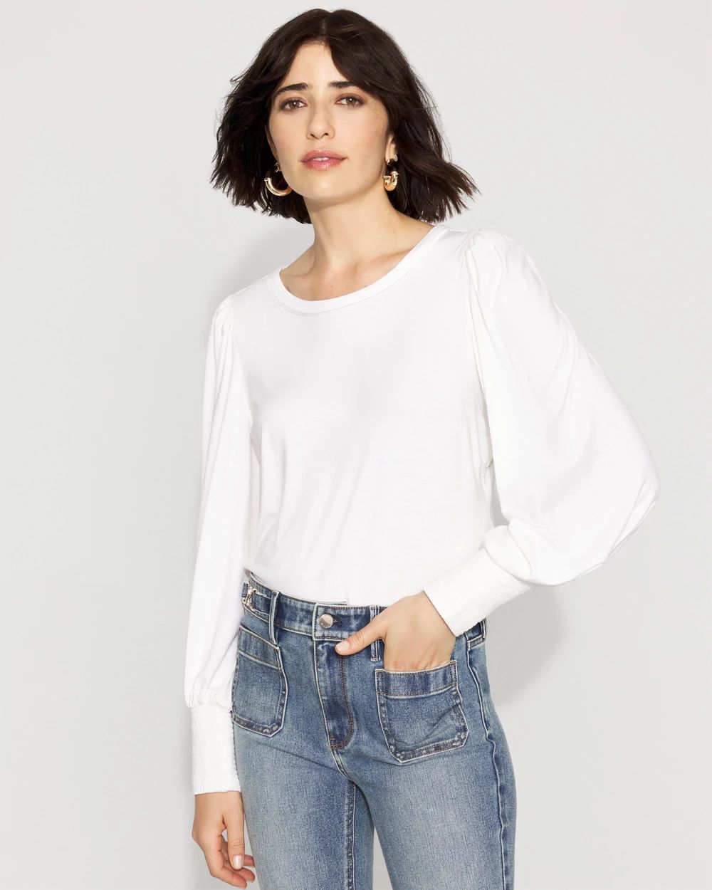 Long Sleeve Tee with Smocked Cuffs