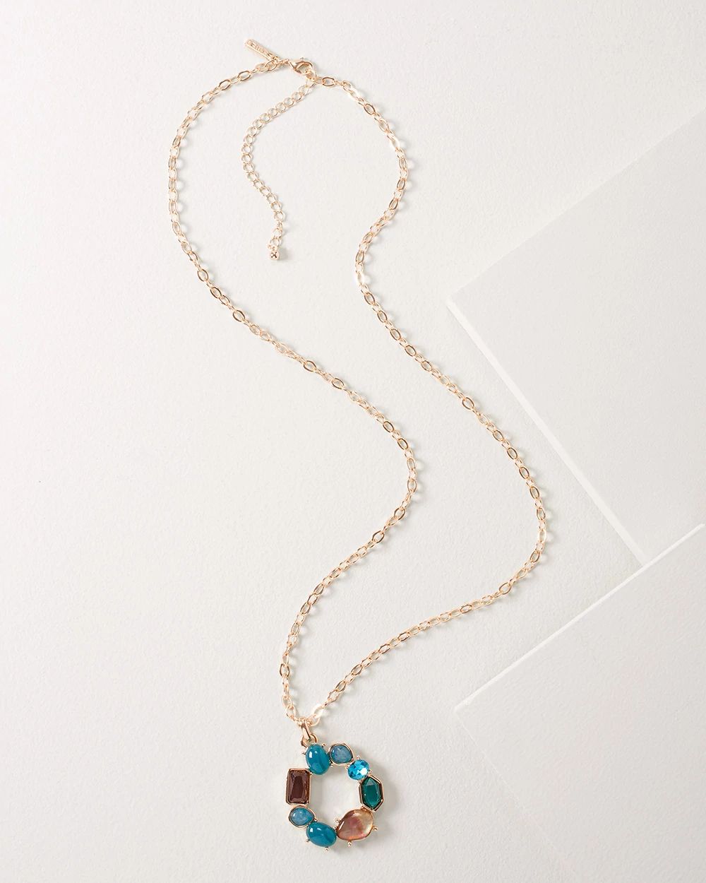 Goldtone Ocean Mix Stone Pendant Necklace click to view larger image.