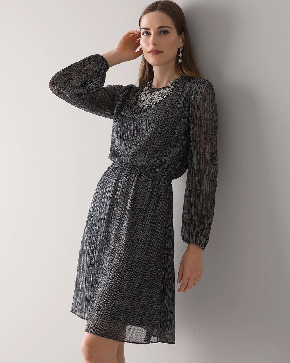 Petite Long Sleeve Shimmer Blouson Dress click to view larger image.