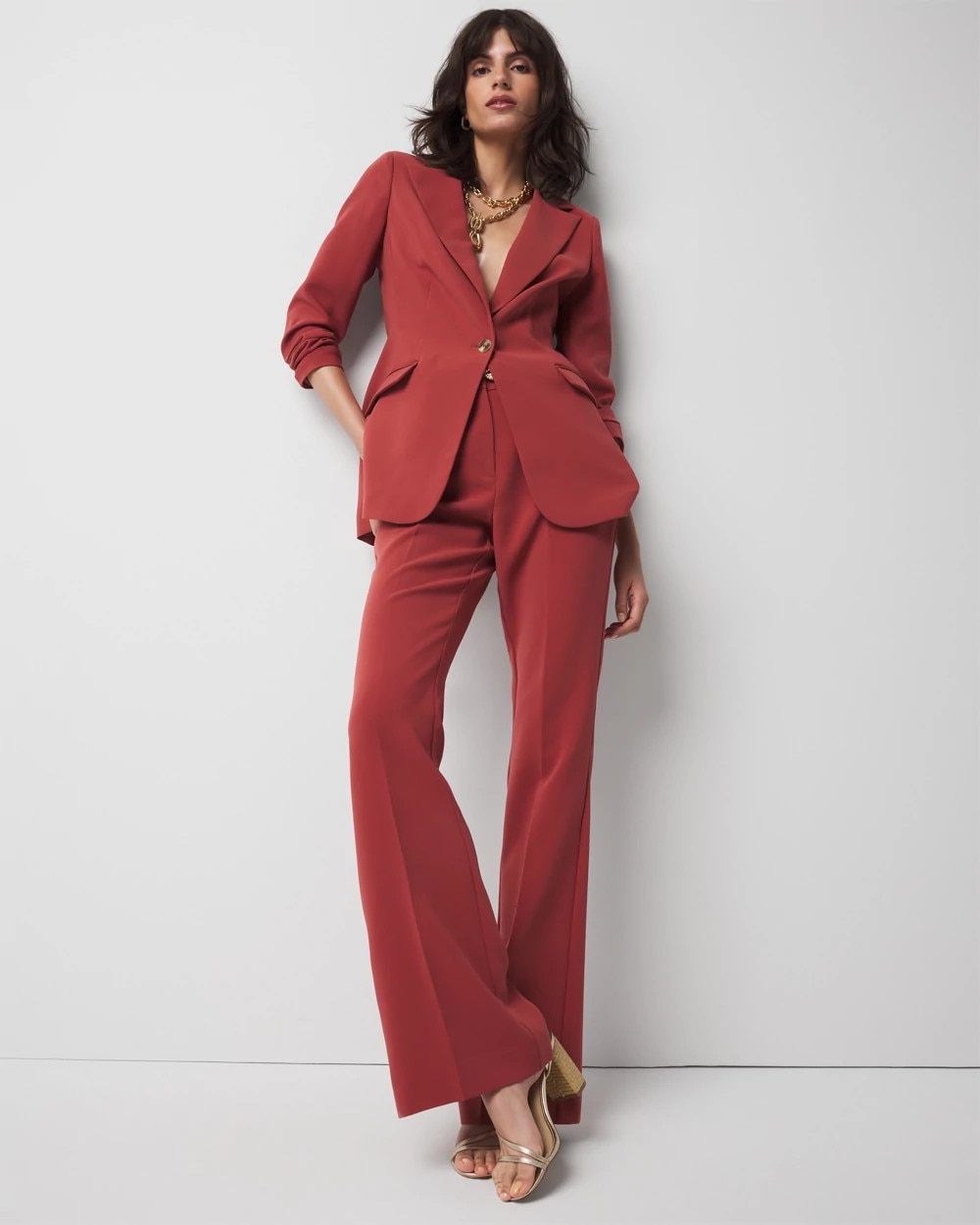 Cinched-Back One-Button Blazer