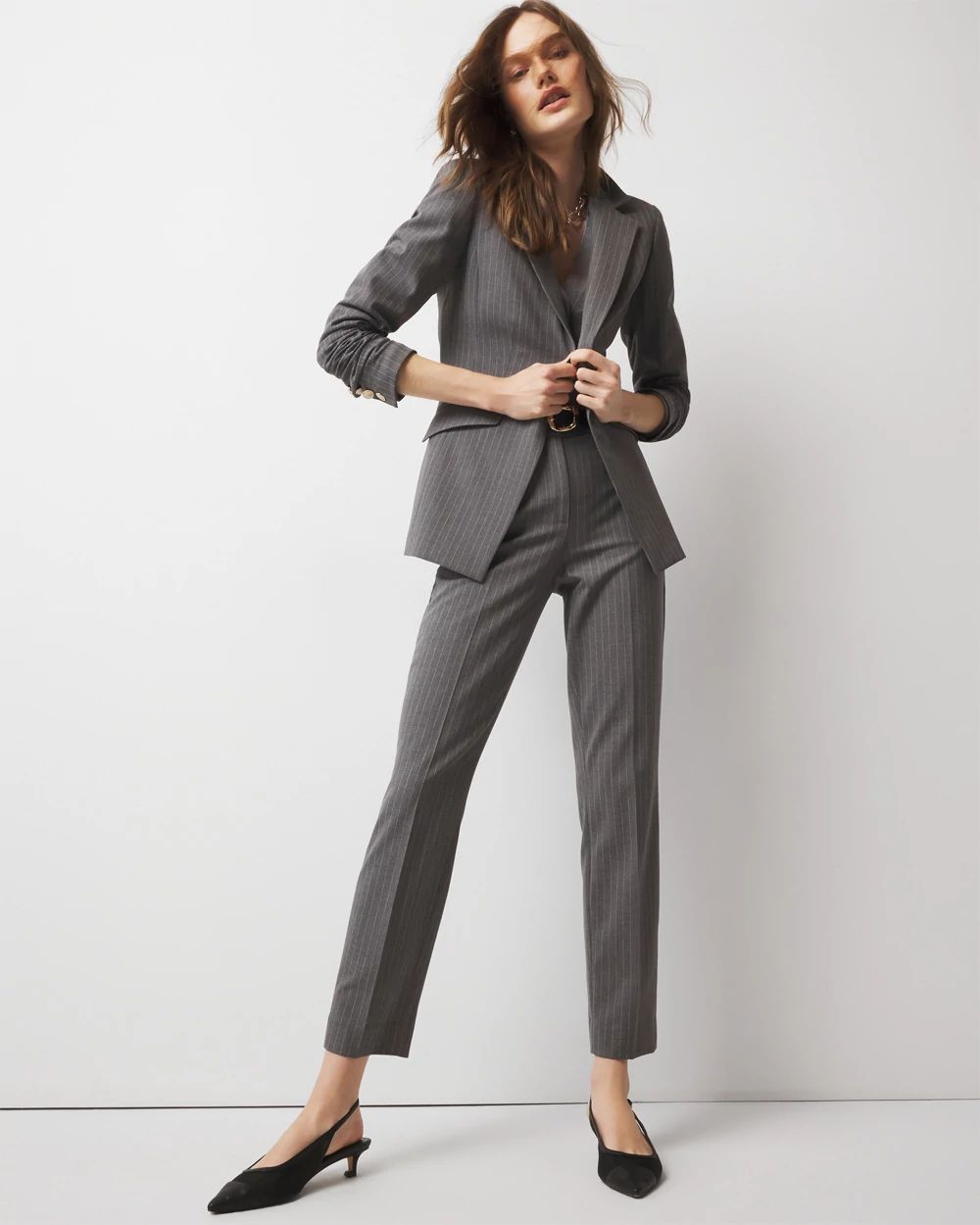WHBM® One-Button Blazer in Pinstripe click to view larger image.