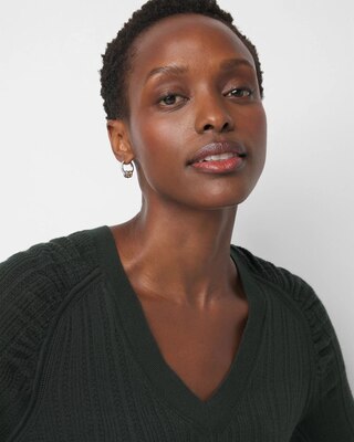 Cashmere-Blend Elbow-Sleeve Shirred Sweater