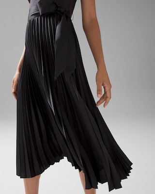 Scuba Knit & Satin Pleated Dress