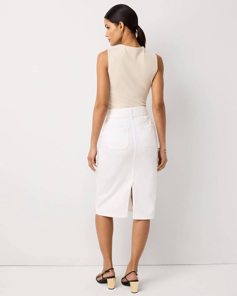 Belted Denim Pencil Skirt click to view larger image.