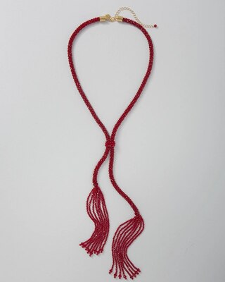 Red Beaded Y-Neck Tassel Necklace