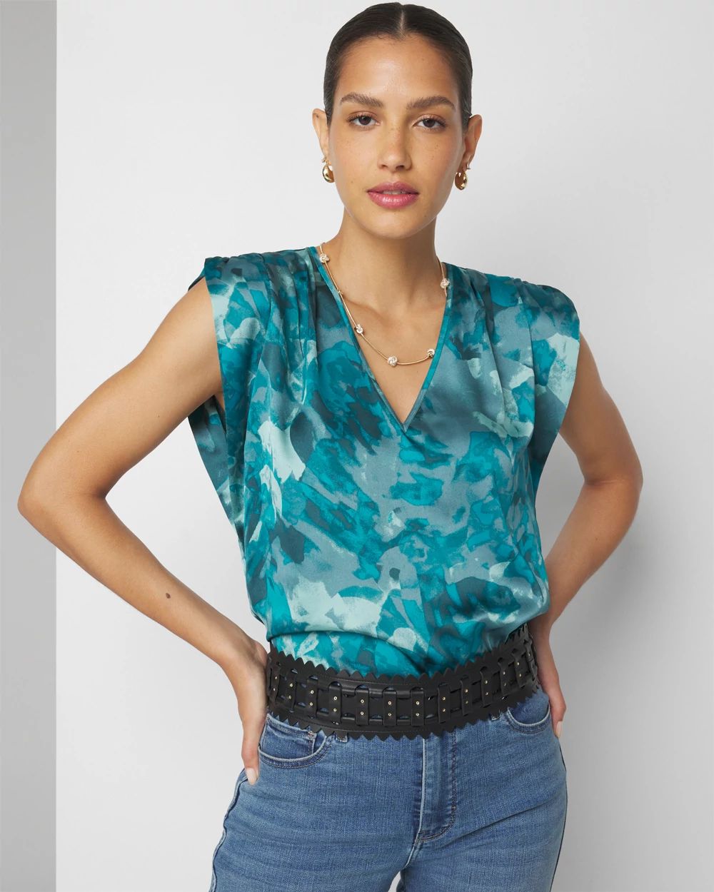 Petite Ruched Shoulder Shell Top