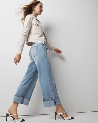 High-Rise Wide Leg Cuff Cropped Jean