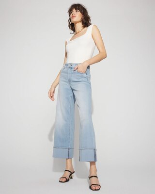 High-Rise Wide Leg Cuff Cropped Jean