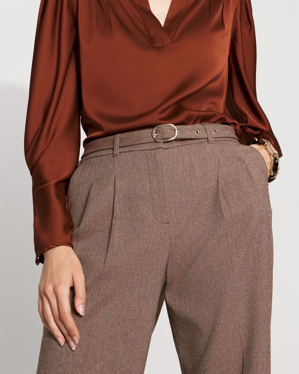 High-Rise Belted Tweed Wide-Leg Pant
