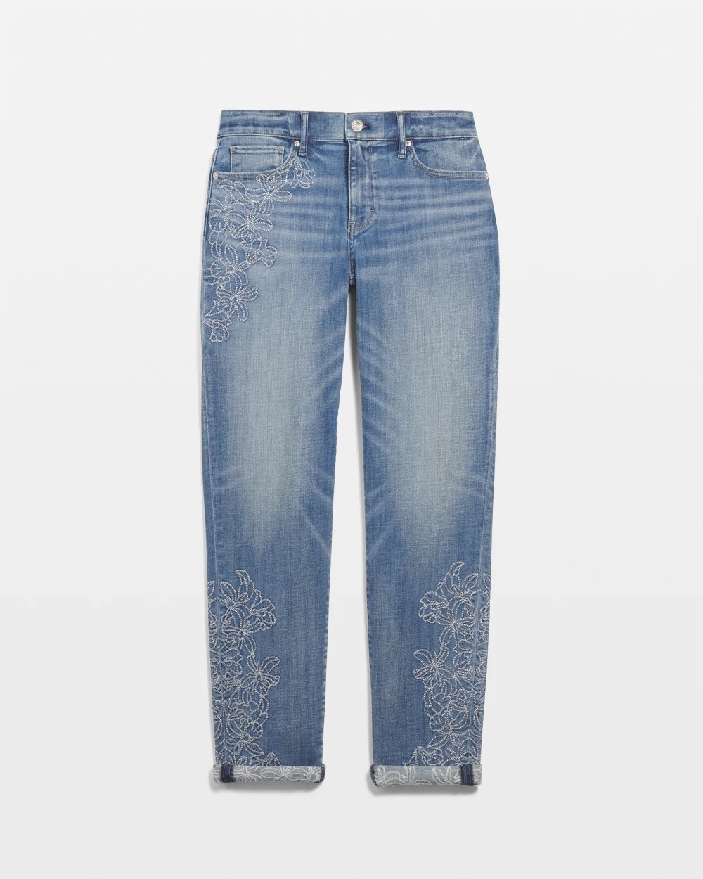 Mid-Rise Everyday Soft Embroidered Girlfriend Jeans