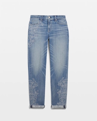 Mid-Rise Everyday Soft Embroidered Girlfriend Jeans click to view larger image.