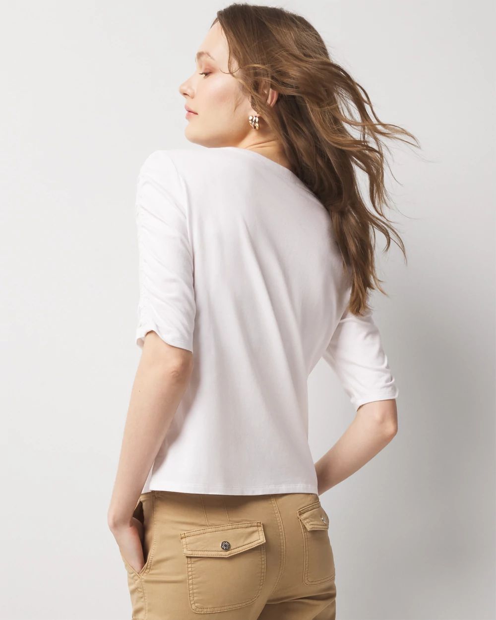 Ruched-Sleeve Scoop Neck Top