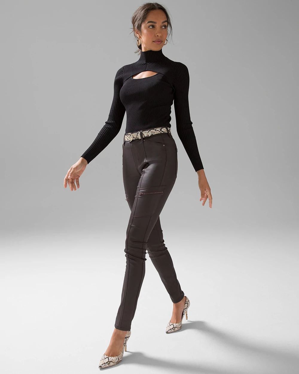 Curvy High-Rise Coated Skinny Cargo Jeans