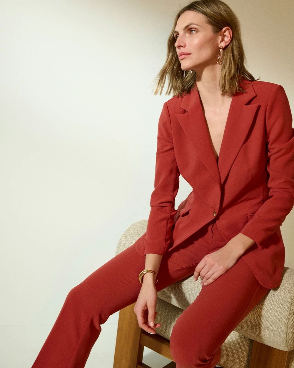 Cinched-Back One-Button Blazer