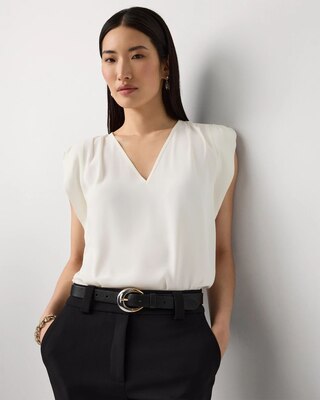 Ruched Shoulder Crepe Shell