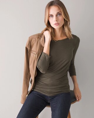 ¾ Sleeve Shirred-Side Knit Tee