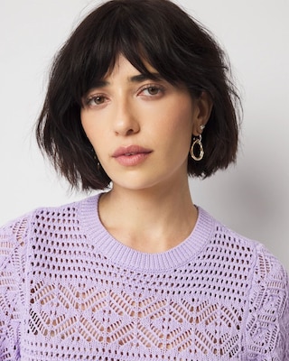 Puff Sleeve Pointelle Sweater click to view larger image.