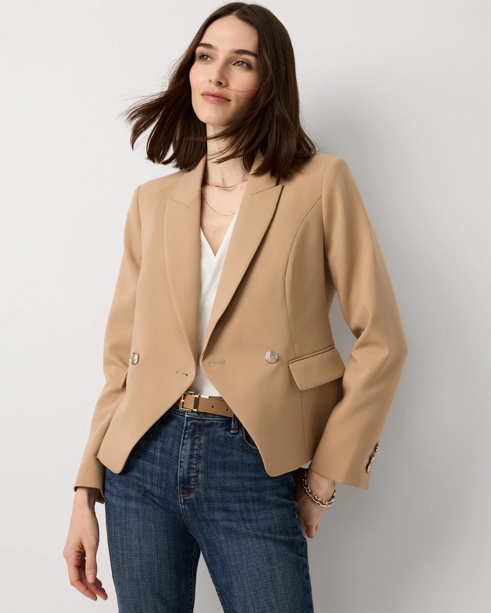 Petite Cropped Double Button Blazer