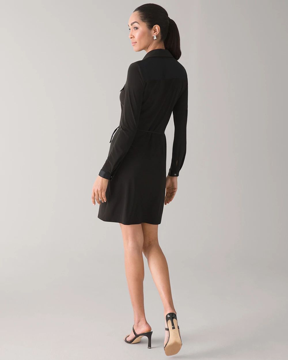 Petite Long-Sleeve Matte Jersey Shirtdress