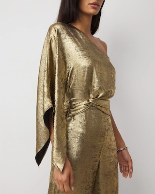 One-Shoulder Metallic Chiffon Jumpsuit click to view larger image.