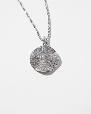 Silver Clear Pave Disc Necklace click to view larger image.