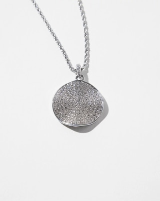 Silver Clear Pave Disc Necklace