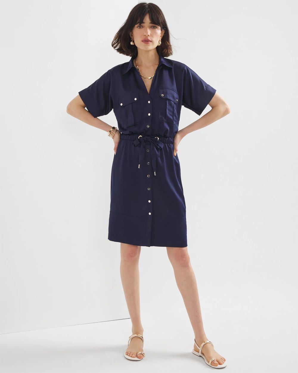 Short Sleeve Utility Shirt Dress