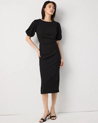 Puff Sleeve Midi Sheath Dress click to view larger image.