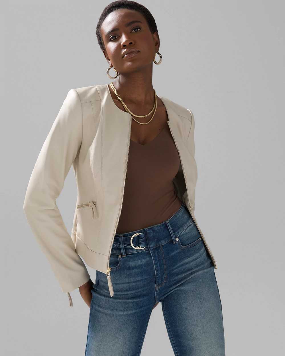 White denim moto jacket shop
