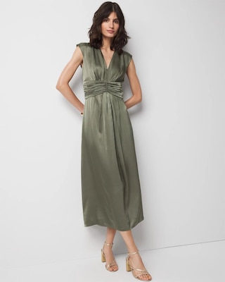 Satin Flutter Sleeve Midi Dress