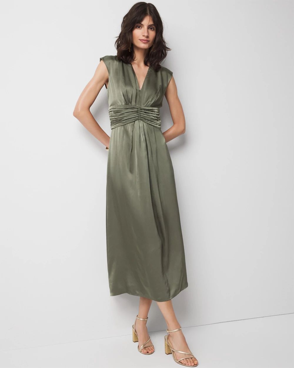 Satin Flutter Sleeve Midi Dress