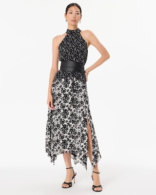 Handkerchief Hem Chiffon Halter Midi Dress click to view larger image.