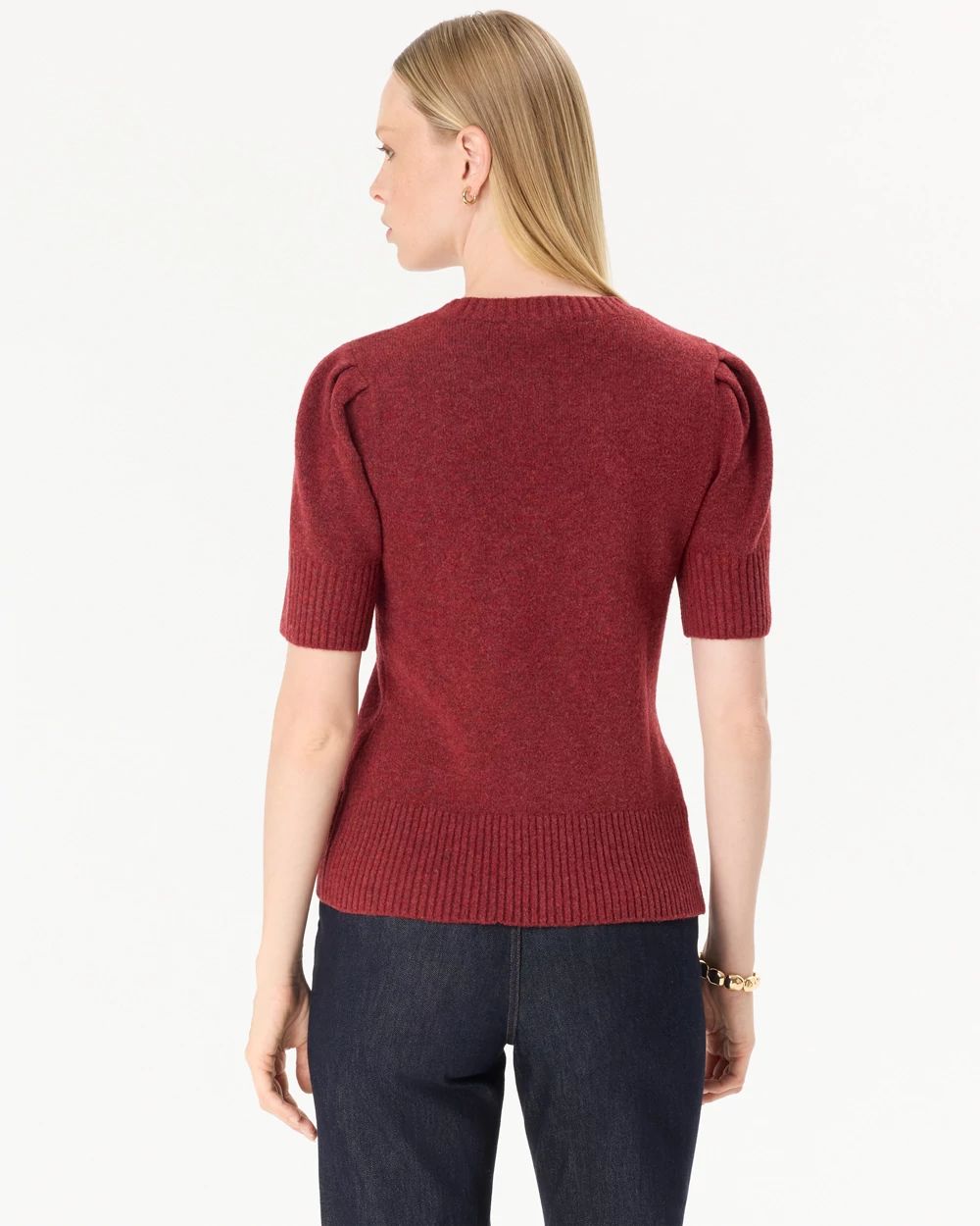 Crew Neck Elbow Sleeve Pullover click to view larger image.