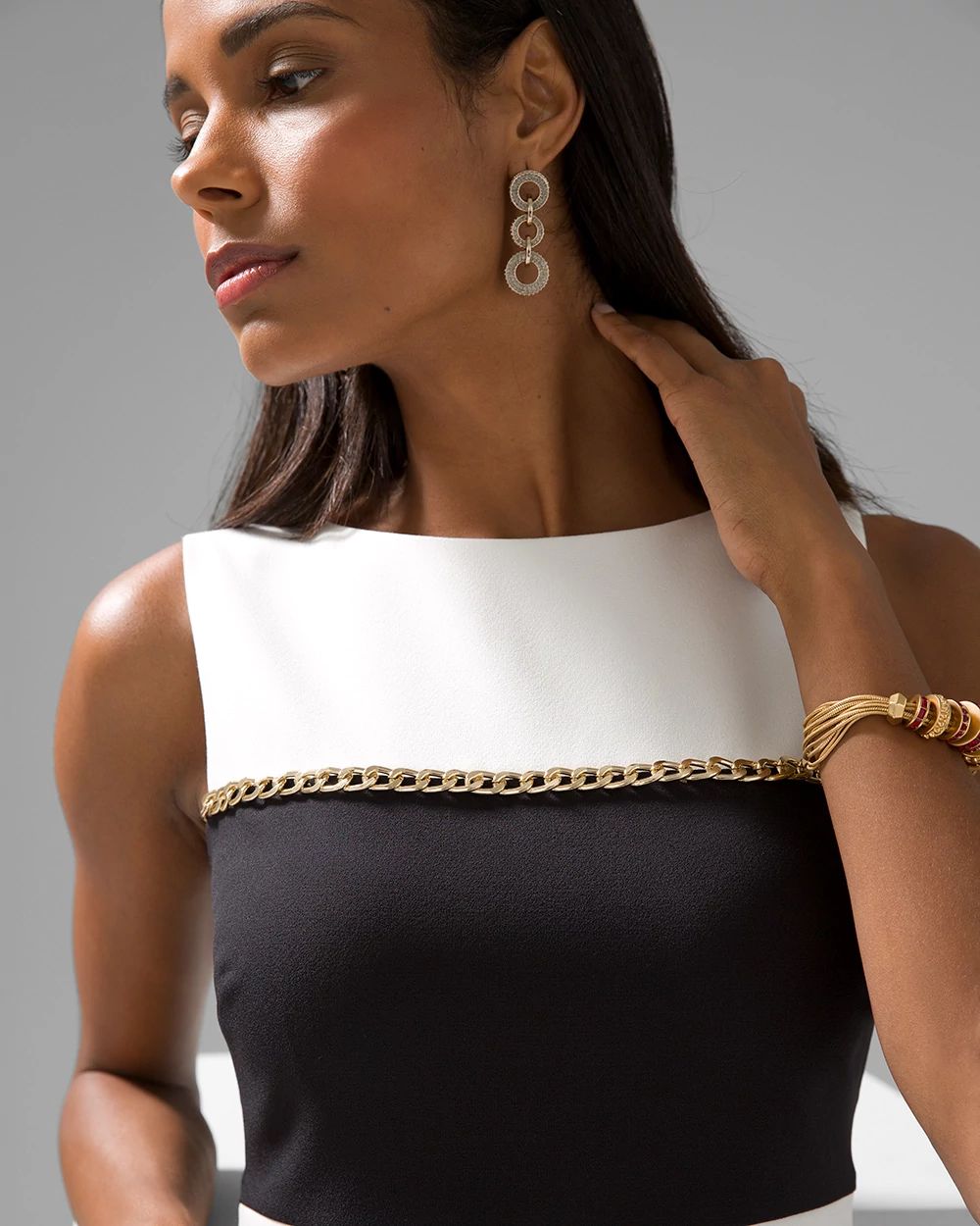 Colorblock & Chain Detail Shift Dress