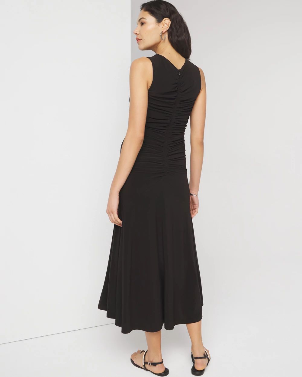 Sleeveless Matte Jersey Ruched Keyhole Maxi Dress click to view larger image.