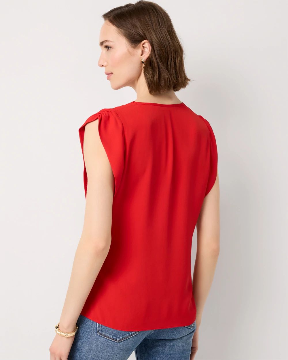 Ruched Shoulder Crepe Shell
