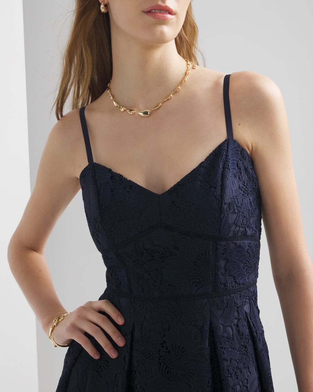 Petite Sleeveless Lace Fit & Flare Midi Dress