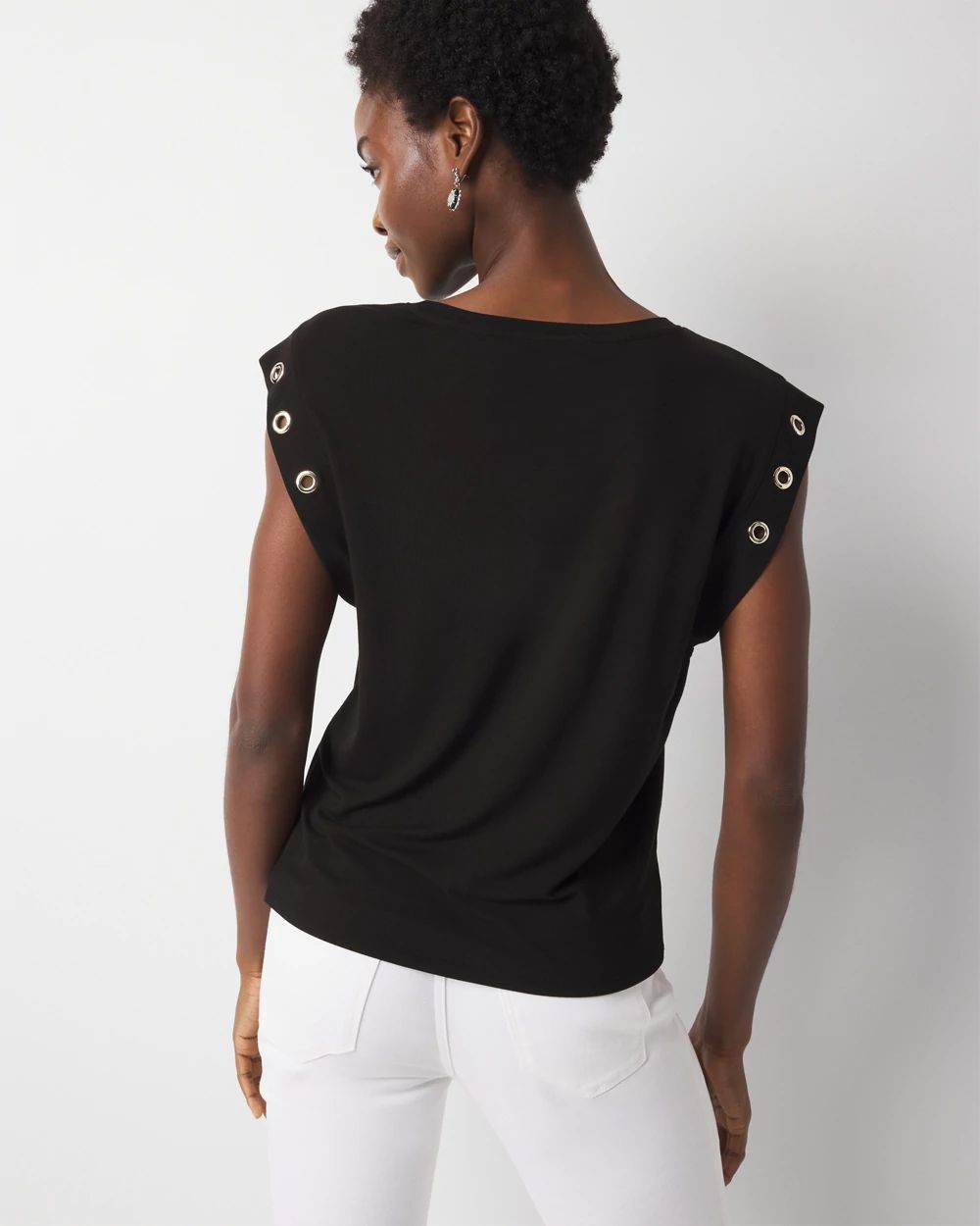 Grommet Cuff Scoop Neck Tee