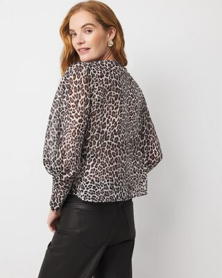 Leopard Jacquard Pleat Sleeve Blouse click to view larger image.