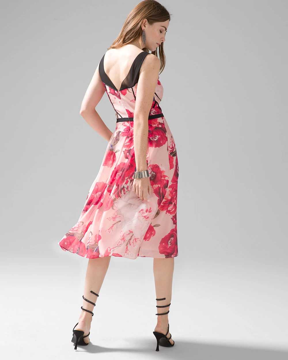 Petite Short-Sleeve Floral Organza Midi Dress click to view larger image.