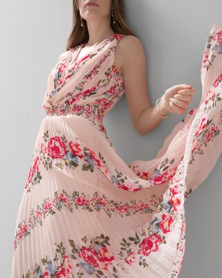 Sleeveless Smocked Pleated Midi Dress