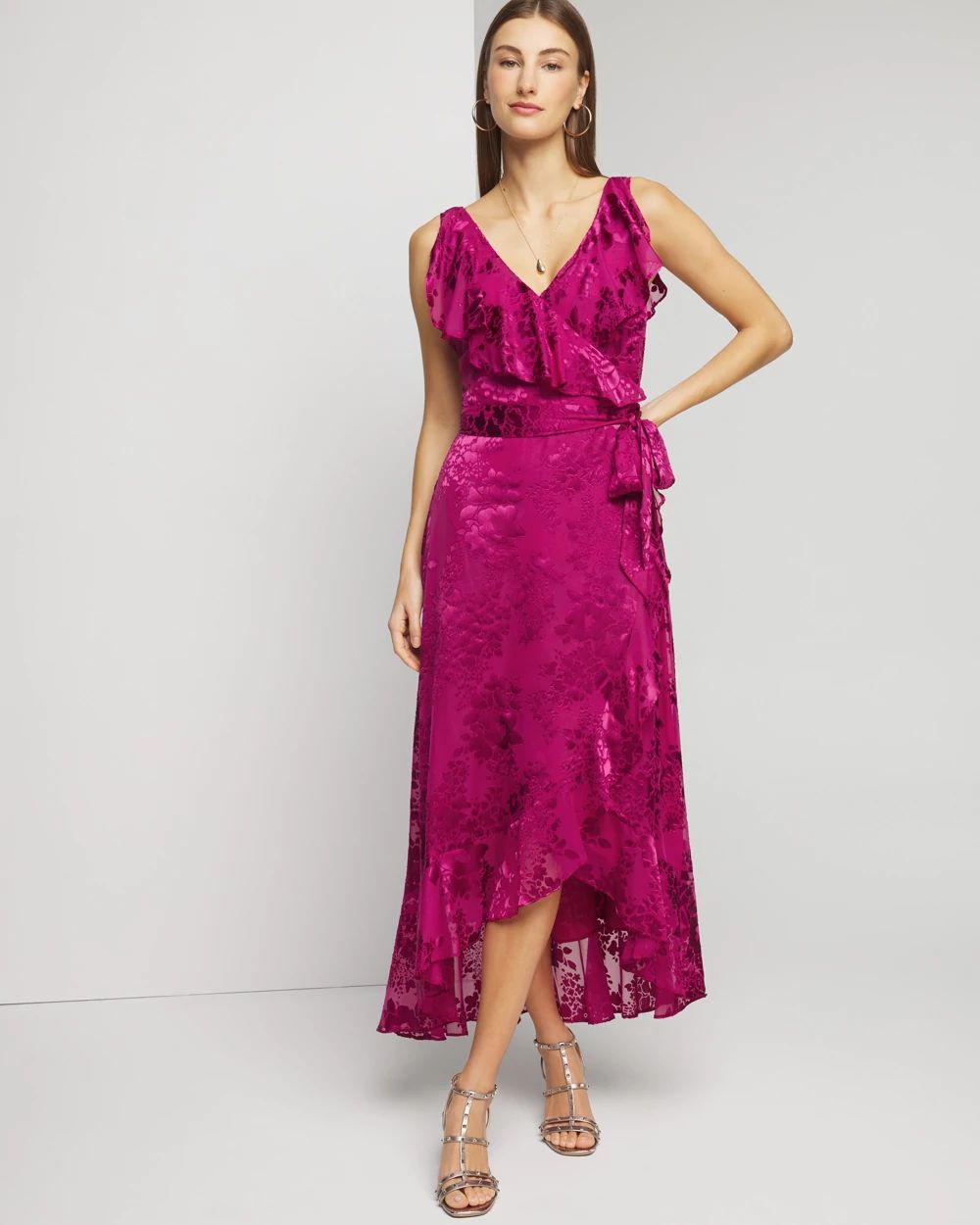 Sleeveless Burnout Wrap Midi Dress