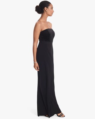 Convertible Black Strapless Velvet Bodice Split-Leg Jumpsuit