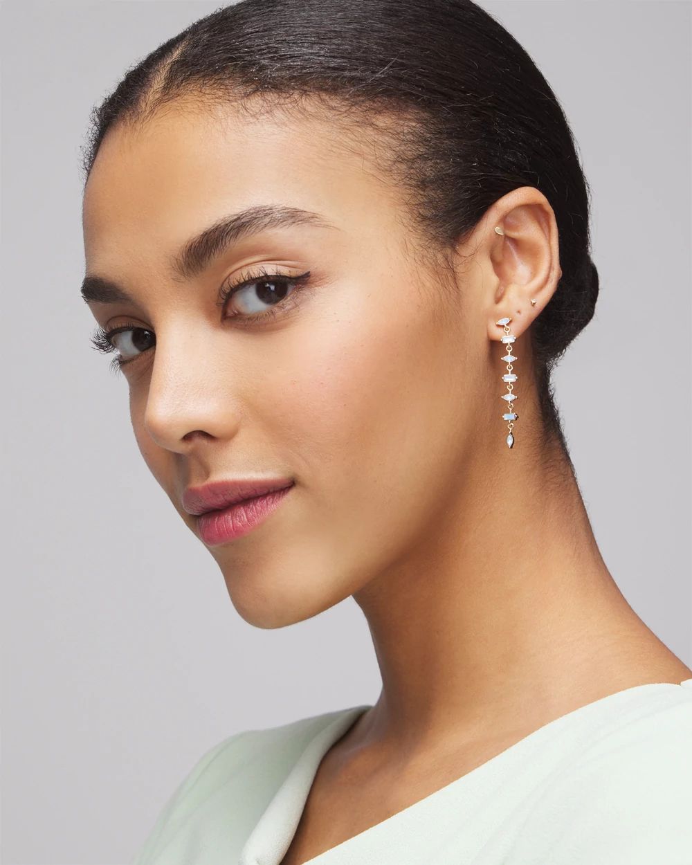 Gold + Blue Baguette Linear Earrings