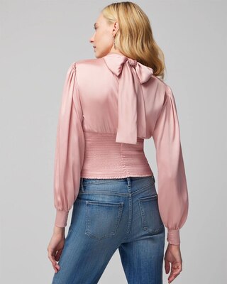Petite Long Sleeve Mockneck Keyhole Blouse